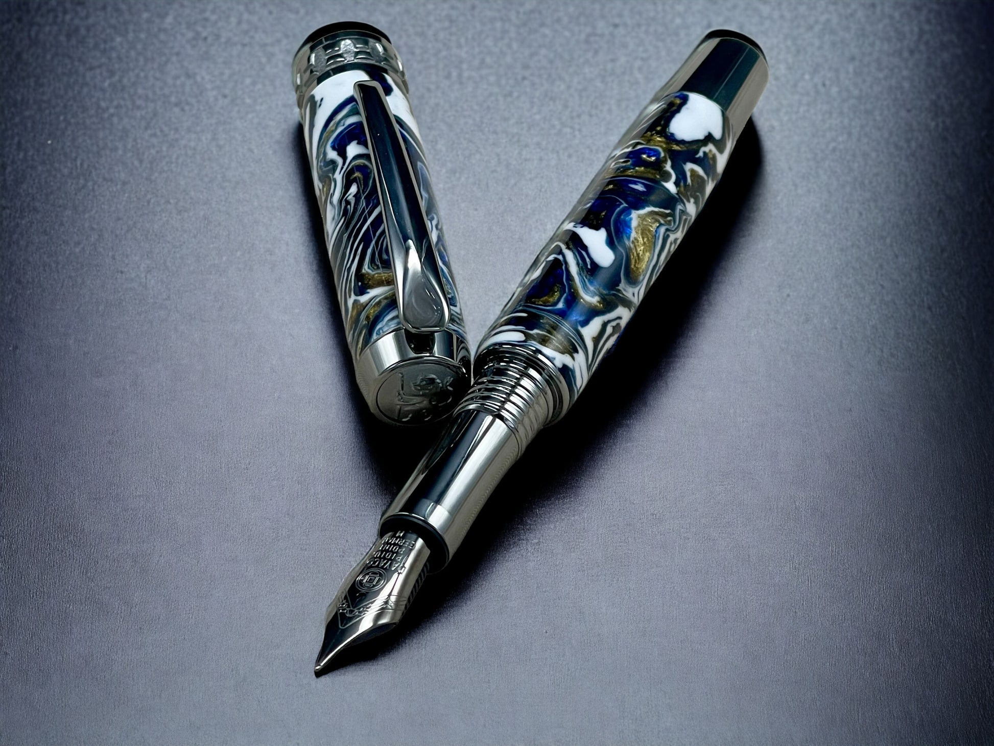 Ming Dynasty, One of a Kind Black Titanium Handmade Acrylic Fountain Pen. Artisan Rare & Unique, Custom, Handcrafted in Colorado, USA. - HighlanderPen