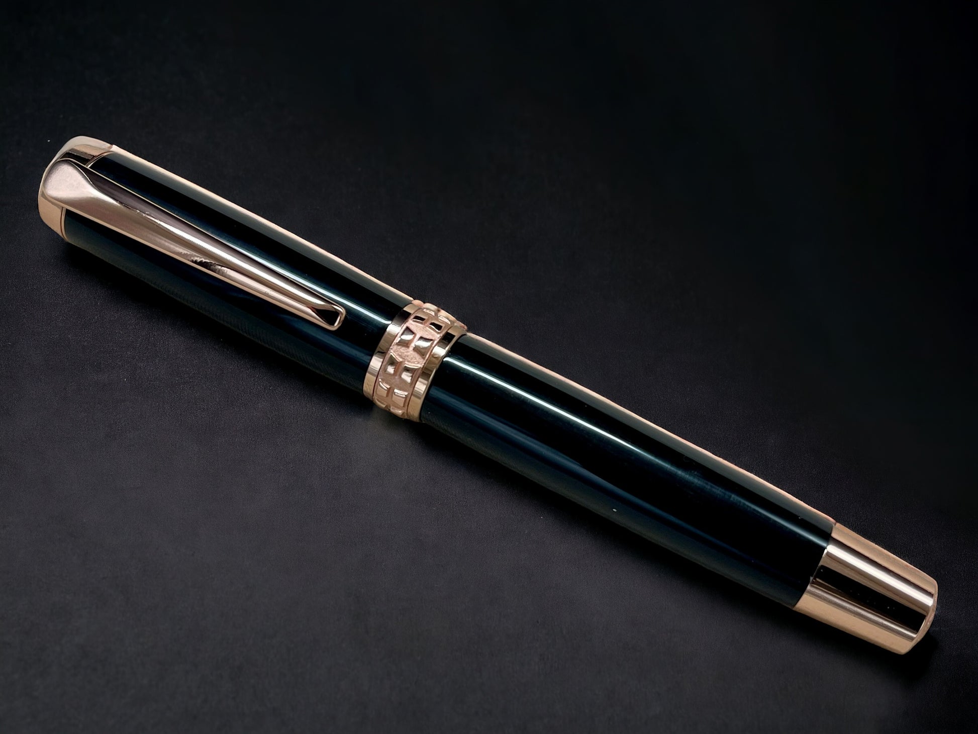 Exotic Gaboon Ebony, One of a Kind, Rose Gold, Handmade Custom Wood Rollerball Pen. Artisan Rare & Unique, Completely Handcrafted  in Co, US - HighlanderPen