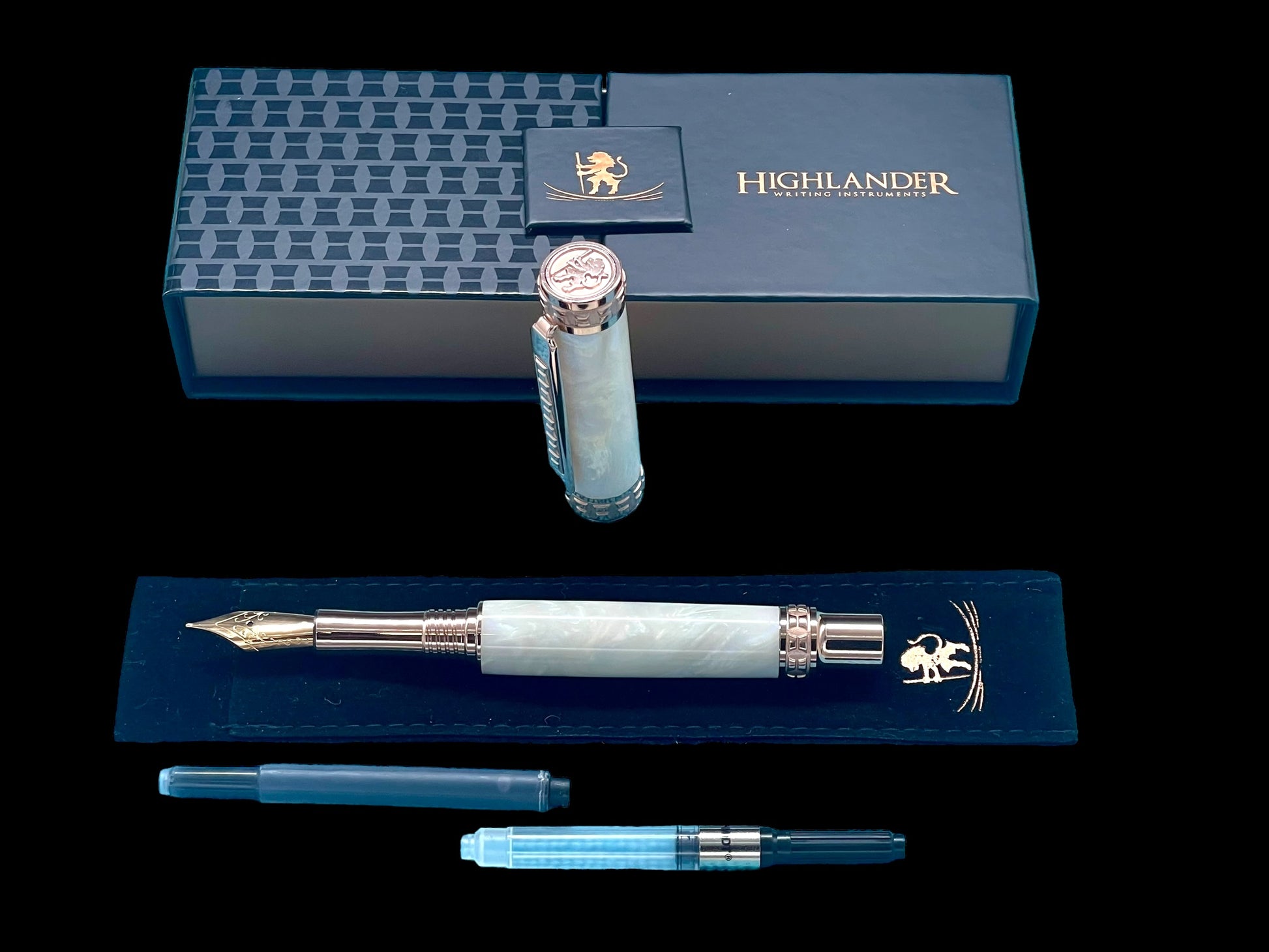 Highlander “Edinburgh” Pearly Opal Rose Gold Fountain Pen, One of a Kind, Handcrafted in CO. Ink, Converter, Pen Sleeve, & Box Included. - HighlanderPen