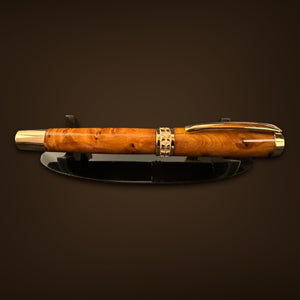 Handcrafted Exotic Thuya Burl Red Gold Rollerball Pen. The Perfect Present for Writing Enthusiasts
