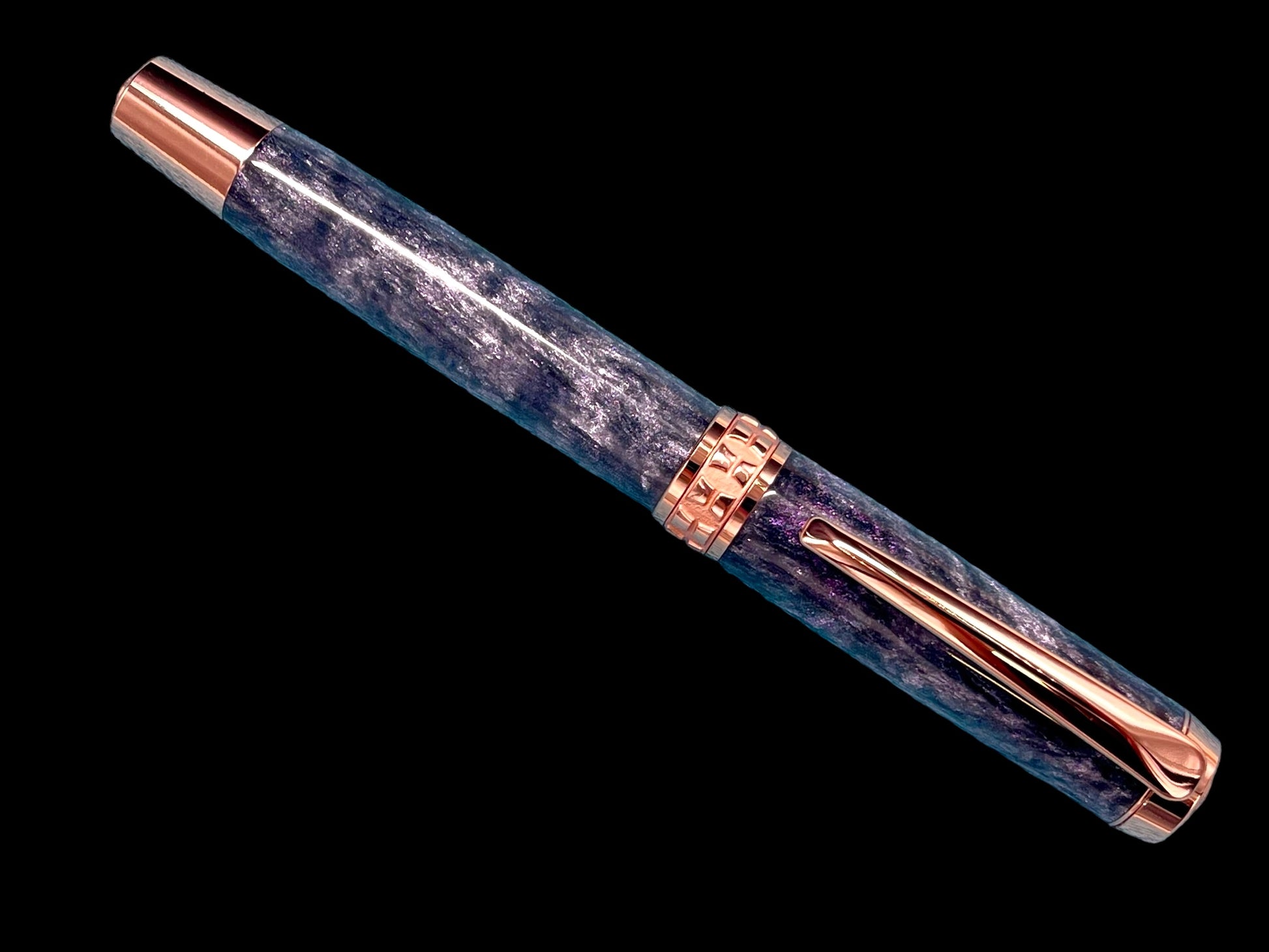 Elegant “Galactic Purple”, Rose Gold Acrylic Rollerball Pen, Artisan Handcrafted Writing Instrument. Handmade Custom in CO. One of a Kind. - HighlanderPen