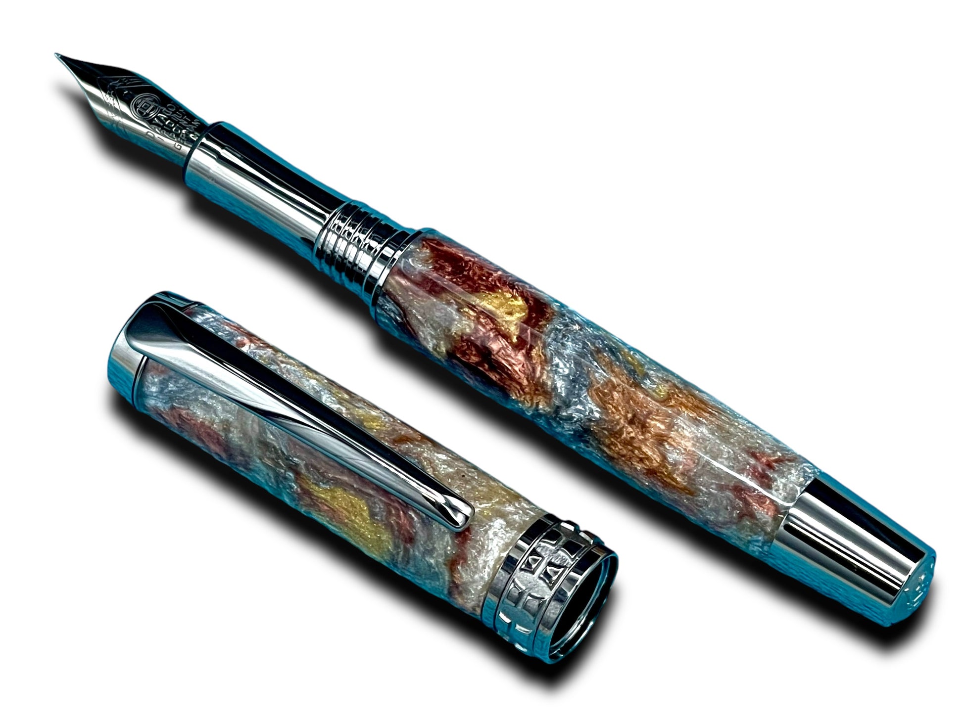 Striking “Molten Metals” Black Titanium Fountain Pen, Artisan Handcrafted Writing Instrument. Converter, Ink, Sleeve & Box Included. - HighlanderPen