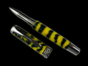 Black Titanium “Lemon Zebra” Handmade Rollerball Pen. One of a Kind. Handcrafted in Colorado. Ink, Box & Sleeve Included, by Highlander Pen. [ML-RB-1207-01]