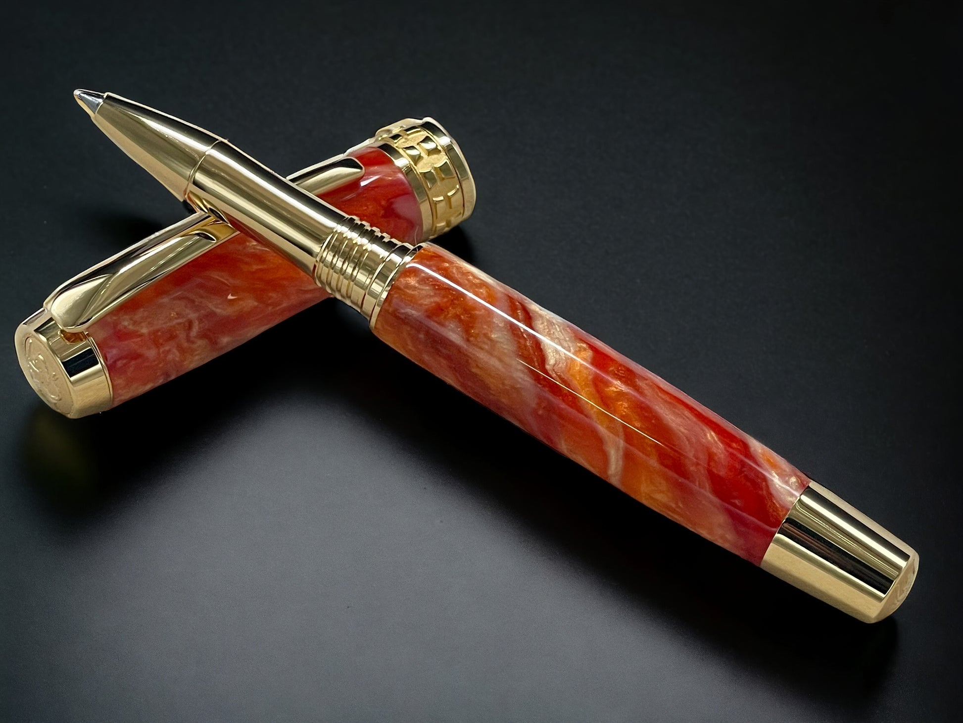 “Orangesicle Swirl”, One of a Kind, Gold Handmade Custom Rollerball Pen. Artisan Rare & Unique, Completely Handcrafted in Co, USA - HighlanderPen