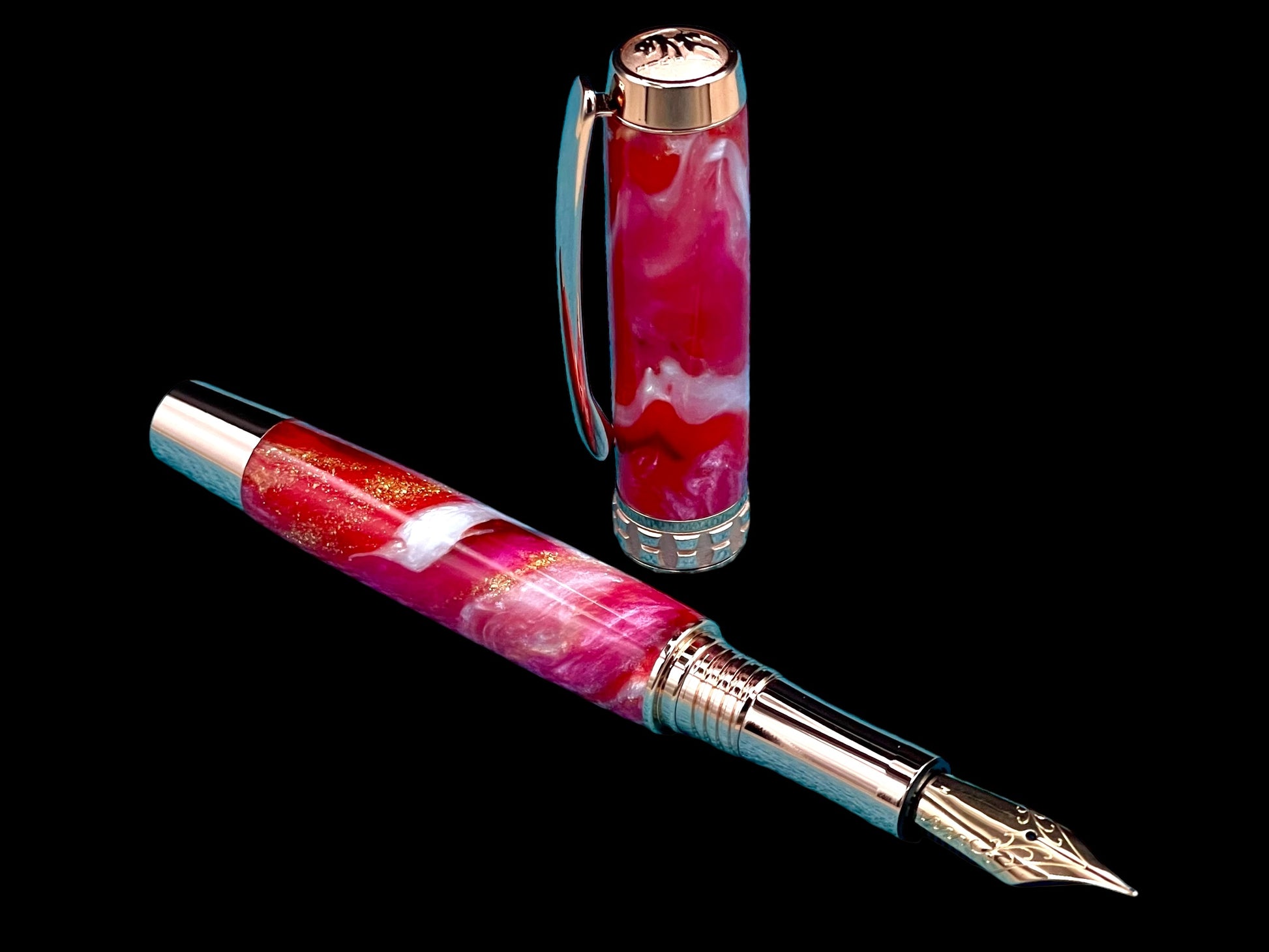 Highlander~Rose Gold Handmade Fountain Pen, One of a Kind Writing Instrument, Handcrafted in CO. Ink, Converter, Pen Sleeve & Box Included. (ML-FP-0925-02) - HighlanderPen