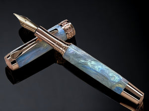 “Black Opal” Rose Gold Acrylic Fountain Pen, Artisan Handcrafted Writing Instrument. Simple to Use. Handmade Custom in Colorado, One of a Kind. - HighlanderPen