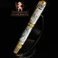 Ming Dynasty | Gold Fountain Pen | Blue, White & Gold Resin | Handcrafted by Highlander