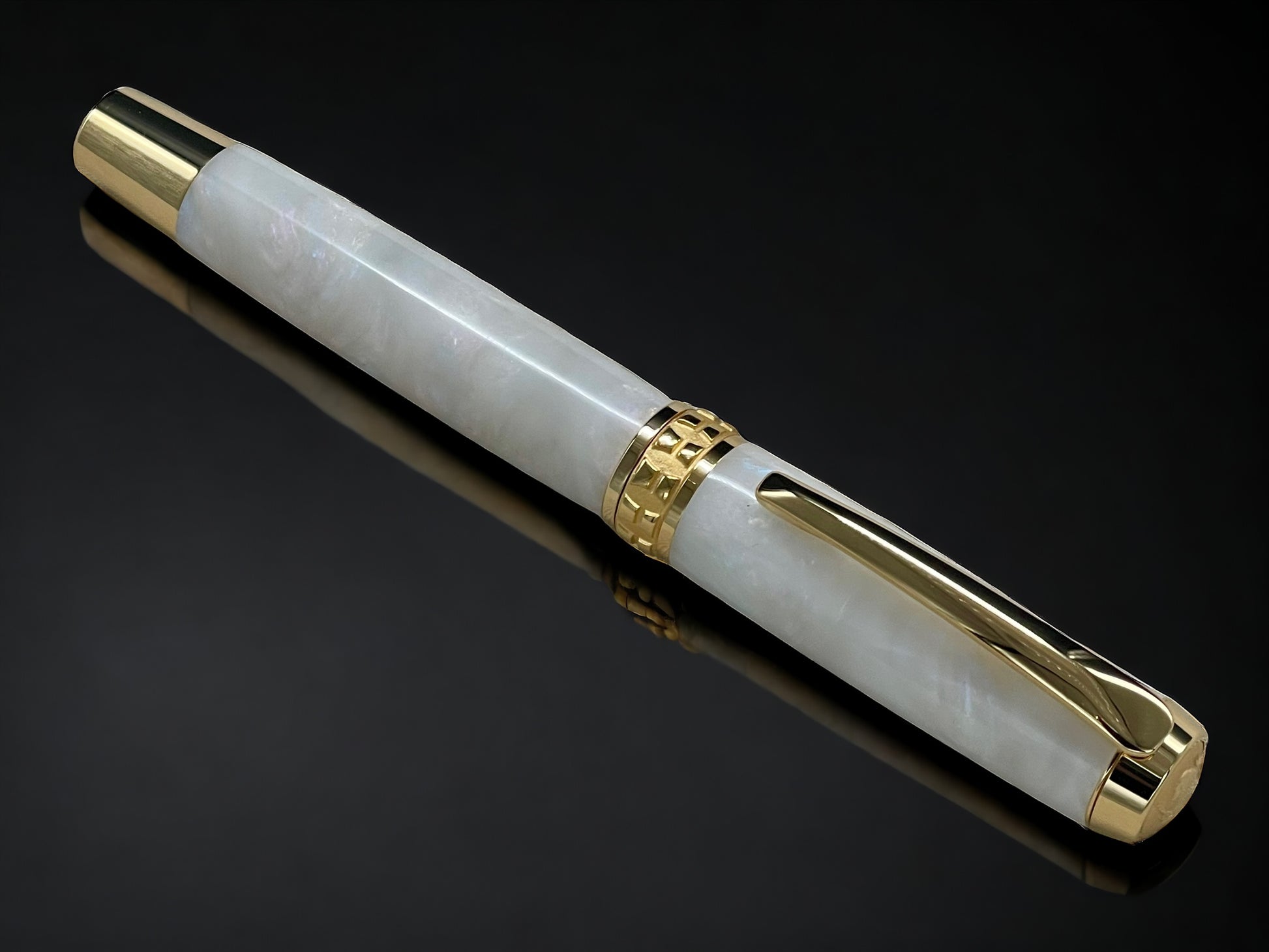 “Pearly Opal” One of a Kind, Handmade Custom Gold Acrylic Fountain Pen. Artisan Rare & Unique, Completely Handcrafted  in Colorado, USA - HighlanderPen