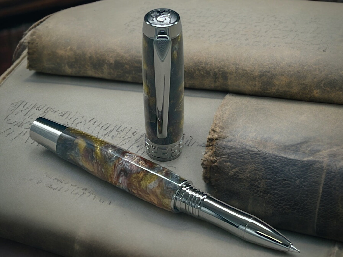 Elegant "Swirling Metals" Black Titanium Rollerball Pen, Artisan Handcrafted Writing Instrument. Handmade Custom in CO. One of a Kind. - HighlanderPen