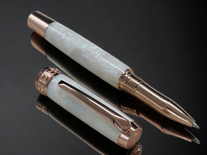 “Pearly Opal Acrylic” One of a Kind Rose Gold, Handmade Custom Rollerball Pen. Artisan Rare & Unique, Completely Handcrafted  in Co, USA - HighlanderPen