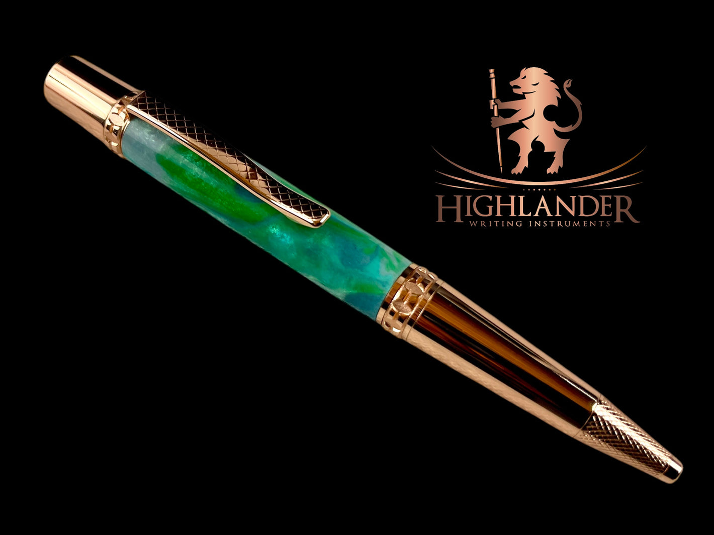 Rose Gold "St. Croix" Handmade Glasgow Ballpoint Pen. One of a Kind, Handcrafted by Highlander Pen in CO. Box, Ink, & Sleeve Included. [ML-BP-1202-03]