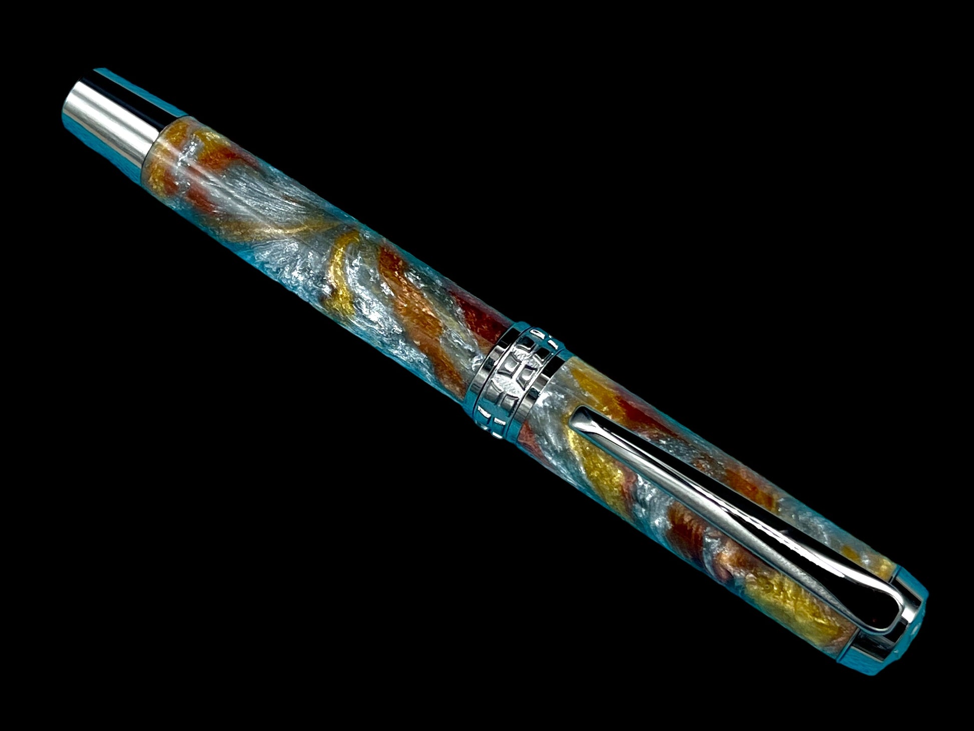 Striking “Molten Metals” Black Titanium Acrylic Rollerball Pen, Handcrafted Writing Instrument. Handmade in CO. With Ink, Sleeve, & Box. - HighlanderPen