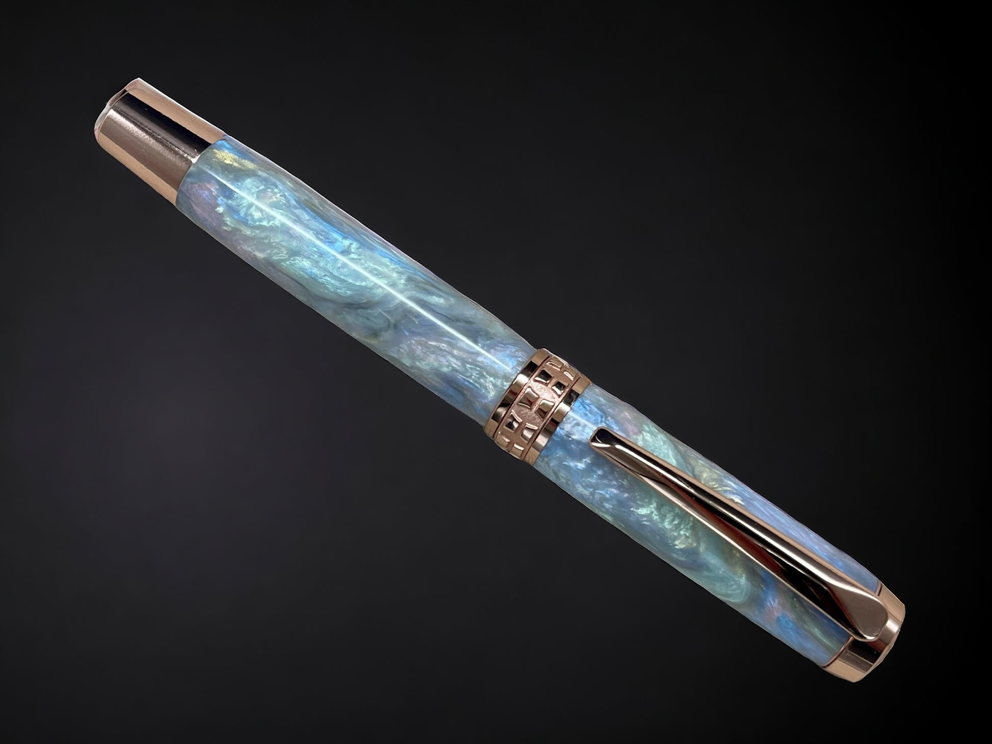 “Black Opal” Rose Gold Acrylic Fountain Pen, Artisan Handcrafted Writing Instrument. Simple to Use. Handmade Custom in Colorado, One of a Kind. - HighlanderPen