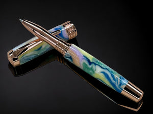 Rose Gold Rollerball Pen, Artisan Handcrafted Writing Instrument. Handmade with Custom Hardware in CO. One of a Kind. "Pearlescent Pastels" - HighlanderPen