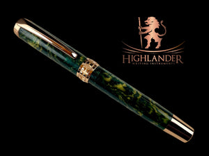 Red Gold “British Racing Green” Handmade Rollerball Pen. One of a Kind, Handcrafted by Highlander Pen in CO. Box, Sleeve, & Ink Included. [ML-RB-1218-01]