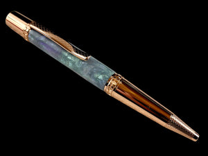 Red Gold "Mystic Opal" Handmade Glasgow Ballpoint Pen. One of a Kind, Handcrafted by Highlander Pen in CO. Box, Ink, & Sleeve Included. [ML-BP-1123-05]