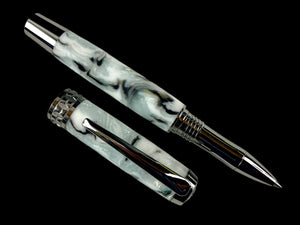 Black Titanium Handmade Acrylic Rollerball Pen. One of a Kind. Handcrafted in Colorado. Ink, Box & Sleeve Included, by Highlander Pen. [ML-RB-1120-03]