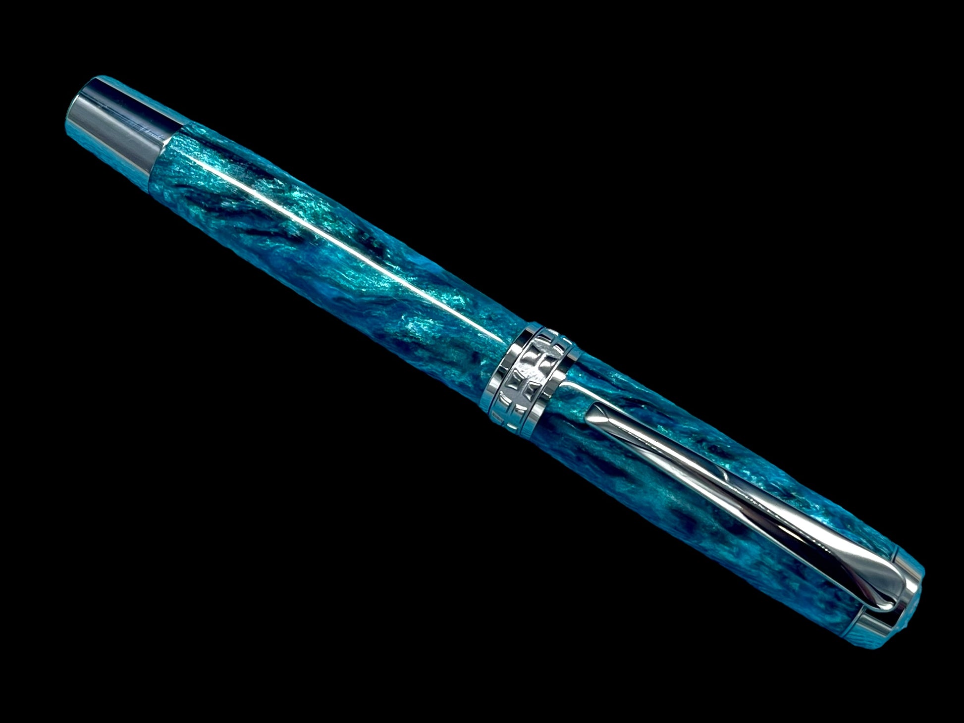 Elegant "Deep Teal" Handcrafted Black Titanium Fountain Pen. One of a Kind. Handmade in Colorado. Ink, Converter, Sleeve & Box Included. - HighlanderPen