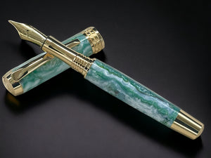 “Green Pearl” One of a Kind, Handmade Custom Gold Fountain Pen. Artisan Rare & Unique, Completely Handcrafted  in Colorado, USA - HighlanderPen