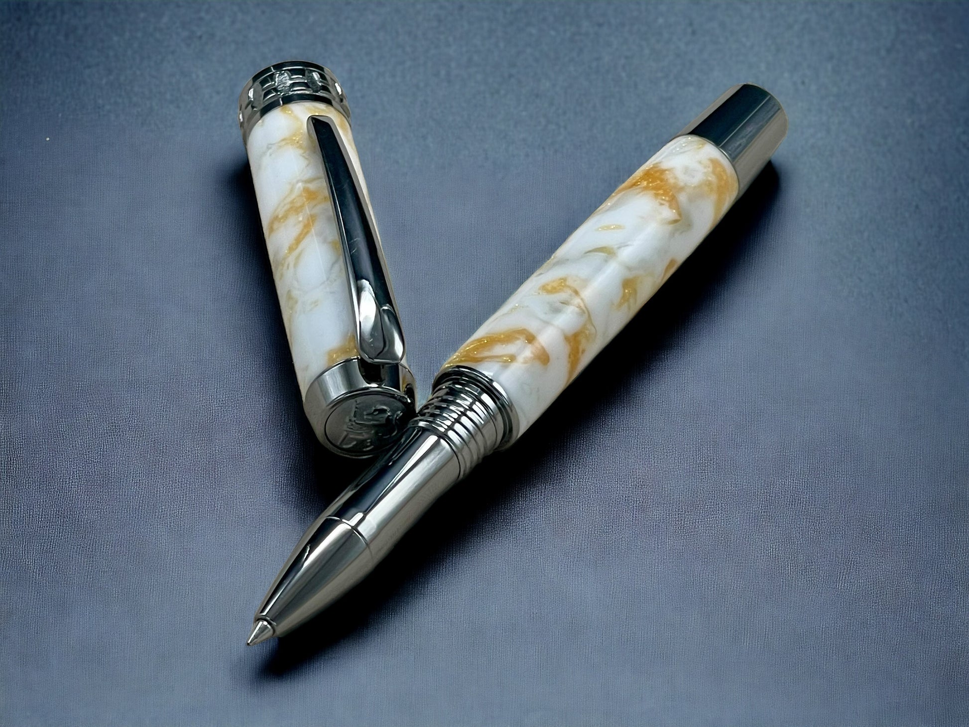 “Gold Marble”, One of a Kind, Handmade Custom Black Titanium Rollerball Pen. Artisan Rare & Unique, Completely Handcrafted in Colorado, USA. - HighlanderPen