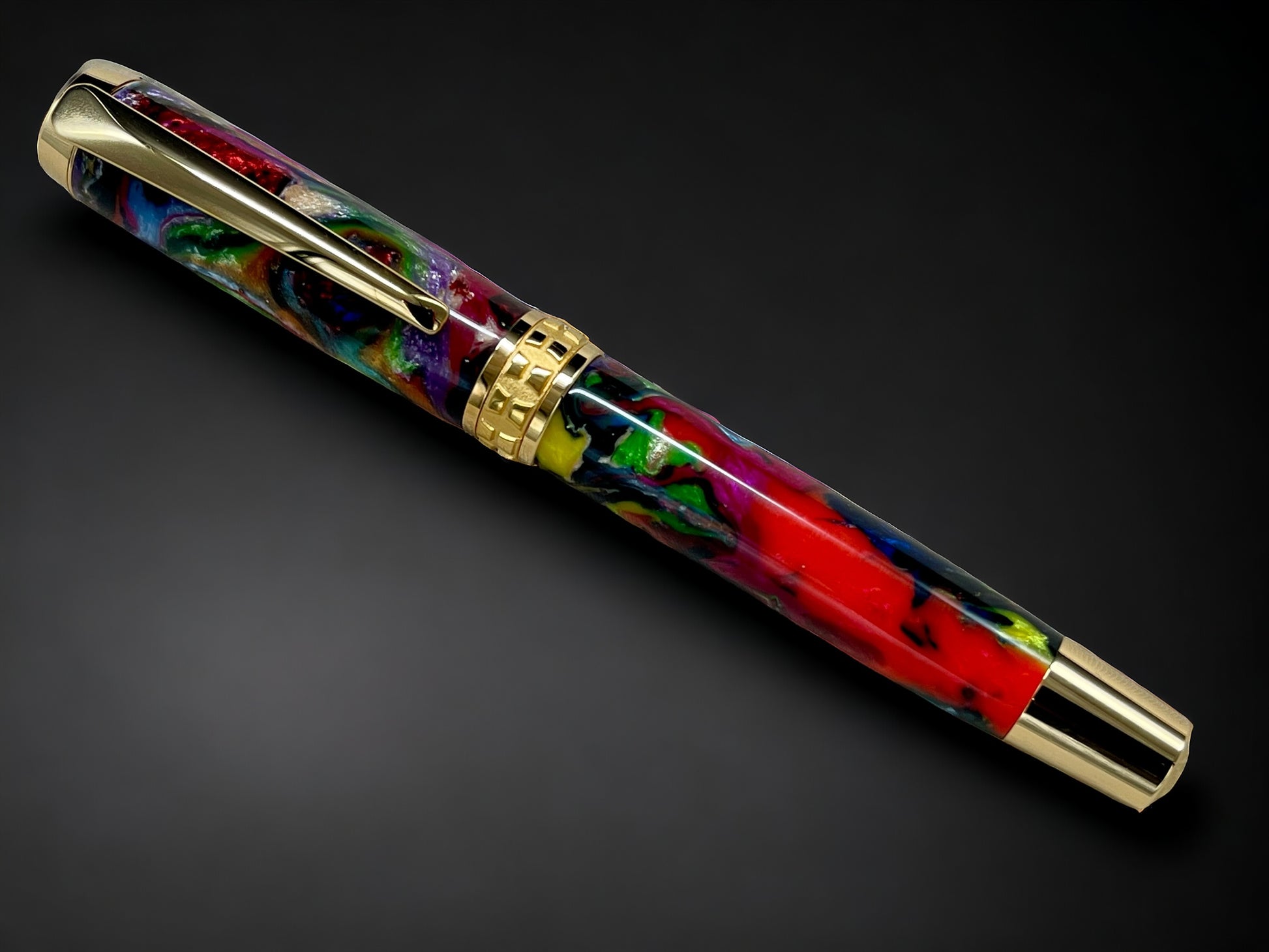 “Whimsical Colors”, One of a Kind Gold SKYE, Handmade Custom Acrylic Rollerball Pen. Artisan Rare & Unique, Completely Handcrafted  in Co, USA - HighlanderPen