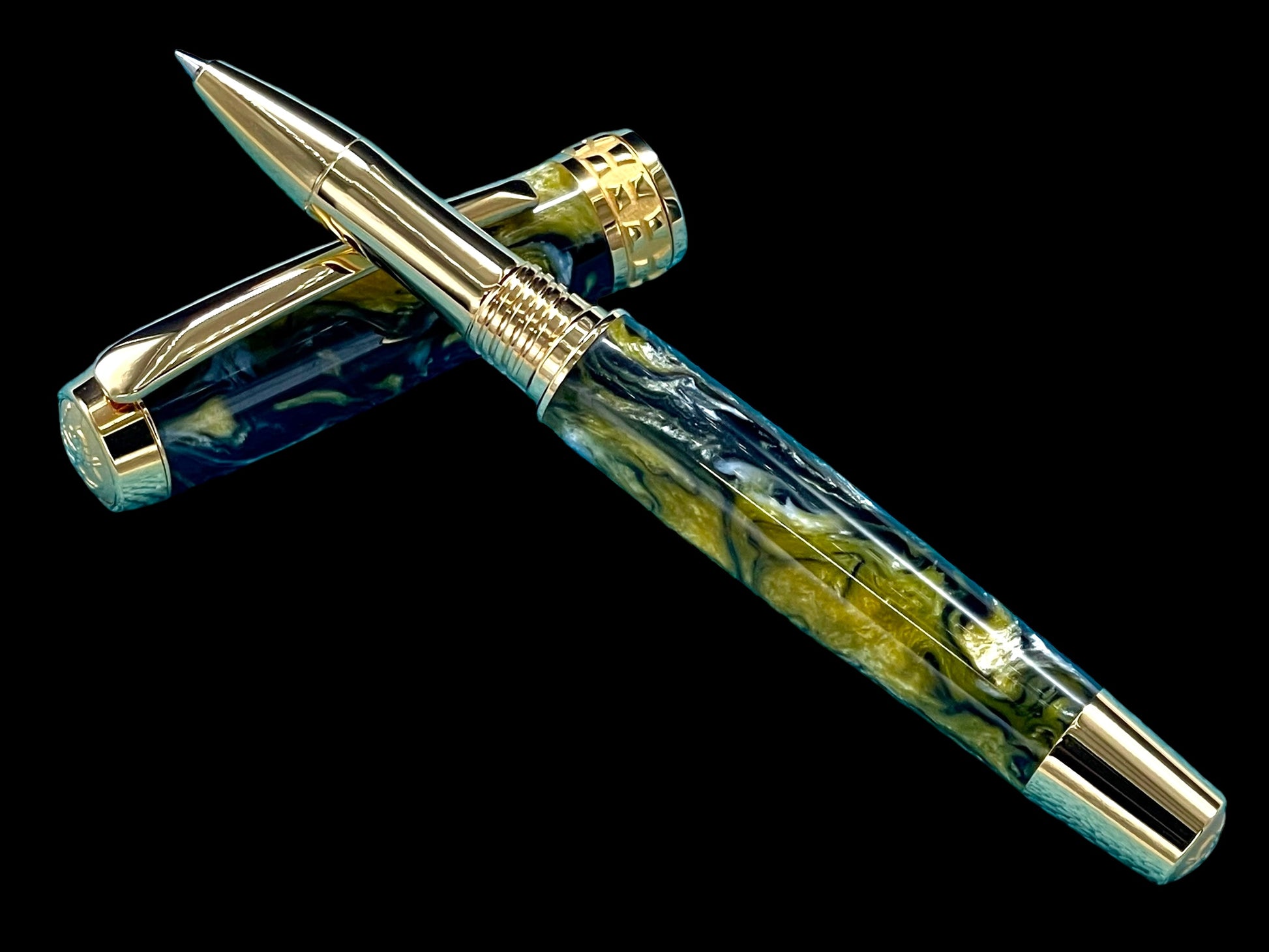 Handcrafted Luxury Gold Rollerball Pen, One of a Kind, Handmade in Colorado with Premium Hardware. Ink, Velvet Sleeve, and Pen Box Included. - HighlanderPen