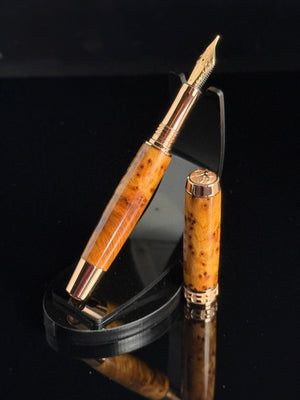 Highlander Exotic Thuya Burl Wood Red Gold Fountain Pen - The Perfect Gift