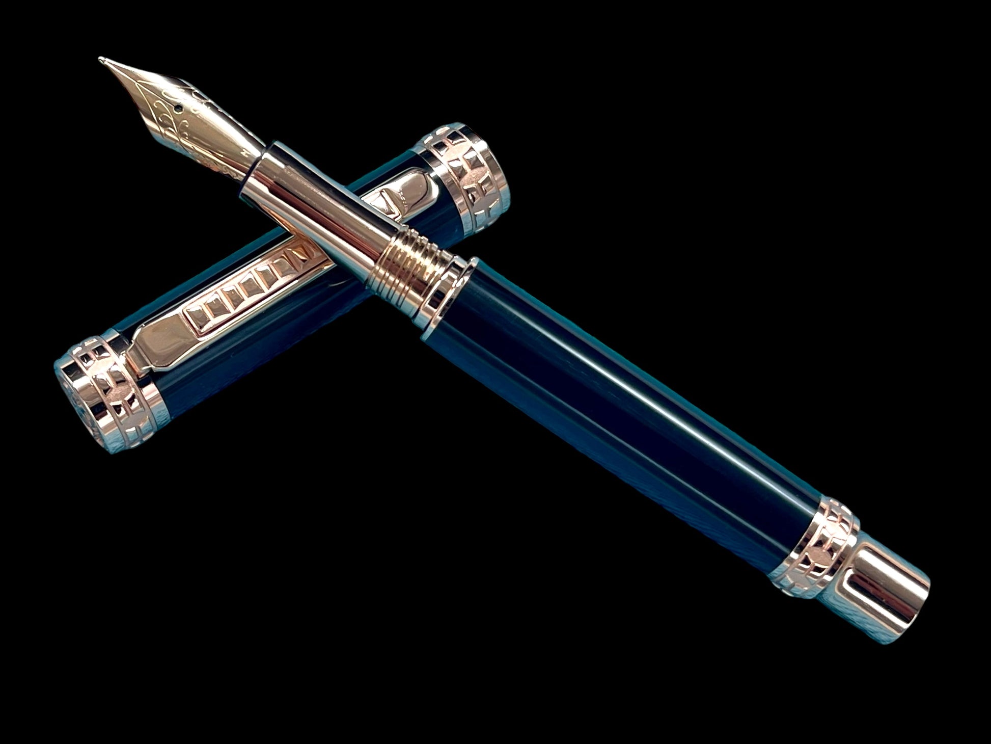 Highlander Edinburgh Exotic Gaboon Ebony Wood Rose Gold Fountain Pen, Handcrafted in CO. Ink, Converter, Pen Sleeve, & Box Included. - HighlanderPen