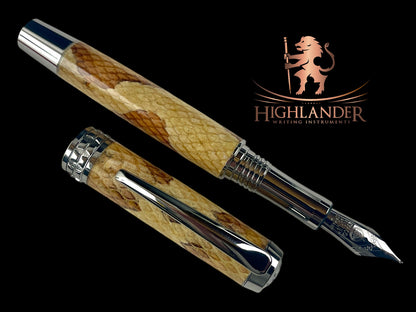 Black Titanium Genuine Copperhead Snakeskin Handmade Fountain Pen, Handcrafted in CO. Ink, Converter, Box & Sleeve Included. By Highlander Pen. [ML-FP-1207-01]