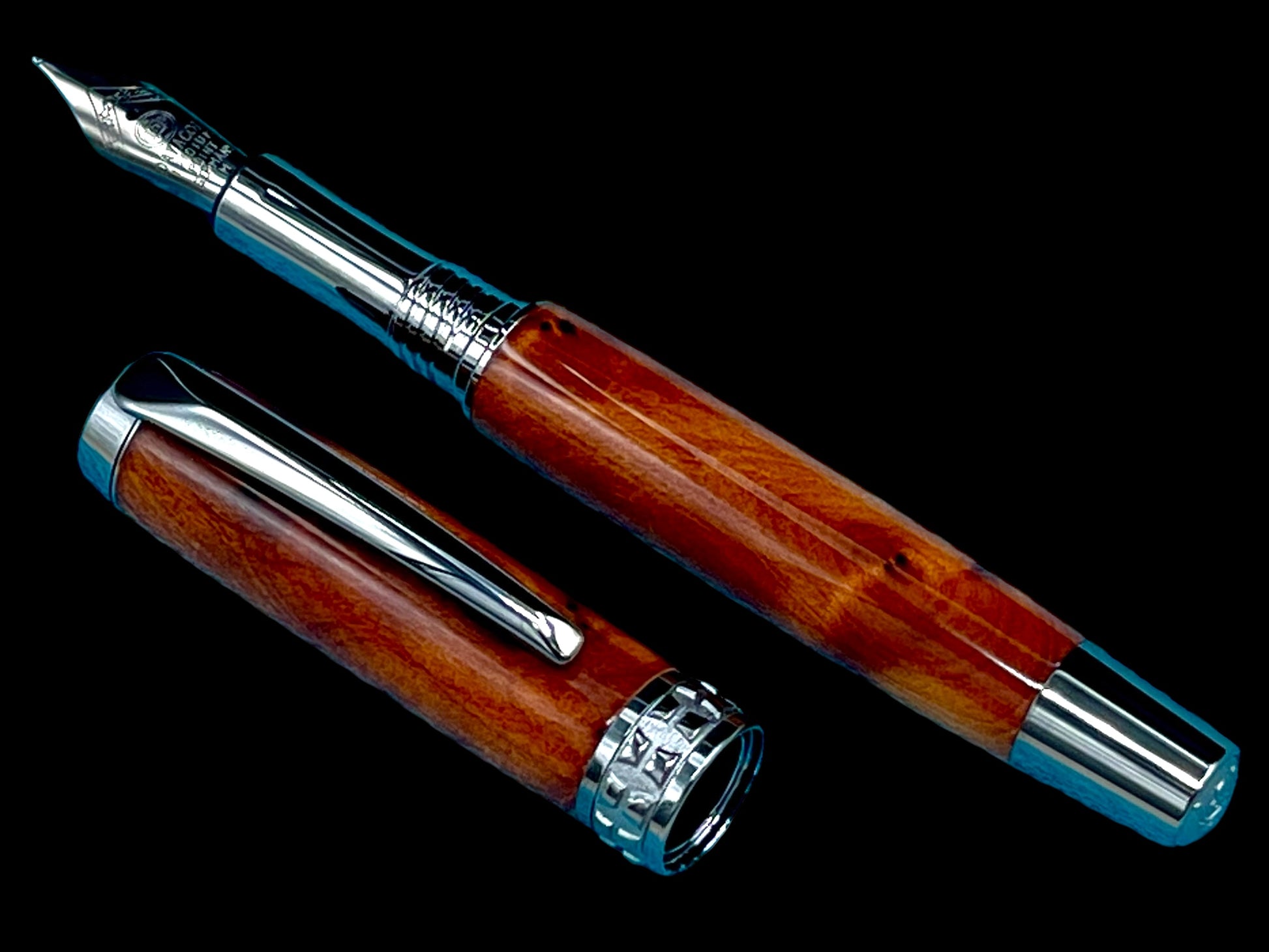 Exotic Thuya Burl Wood Highlander Black Titanium Fountain Pen, Artisan Handcrafted Writing Instrument. Converter, Ink, Sleeve & Box Included (ML-FP-0926-01) - HighlanderPen