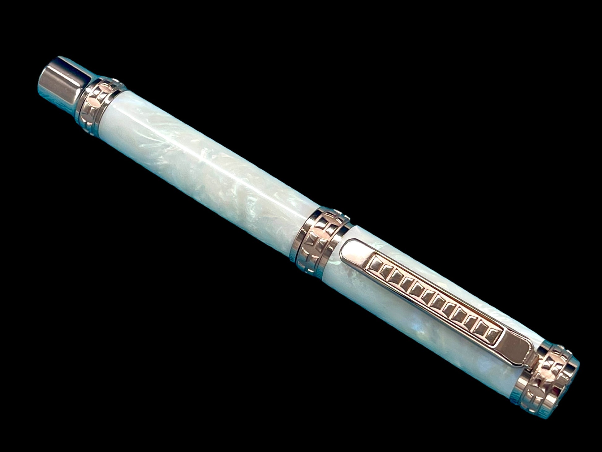 Highlander “Edinburgh” Pearly Opal Rose Gold Fountain Pen, One of a Kind, Handcrafted in CO. Ink, Converter, Pen Sleeve, & Box Included. - HighlanderPen