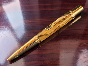 Exotic Bethlehem Olivewood | Handmade Red Gold Highlander Ballpoint Pen