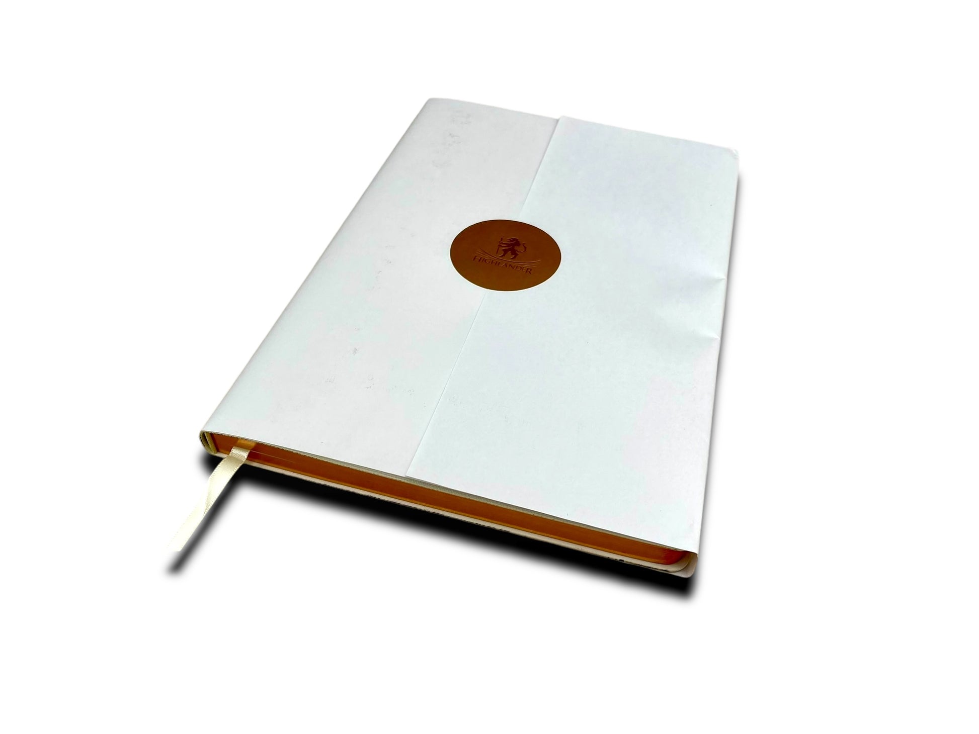 Large Saffiano PU White Leather Journal, 10” X 7”, 120 GSM, Rose Gold Gilded Edges, Satin Ribbon, 25 Lines/Page, 192 Pages, In Box. - HighlanderPen