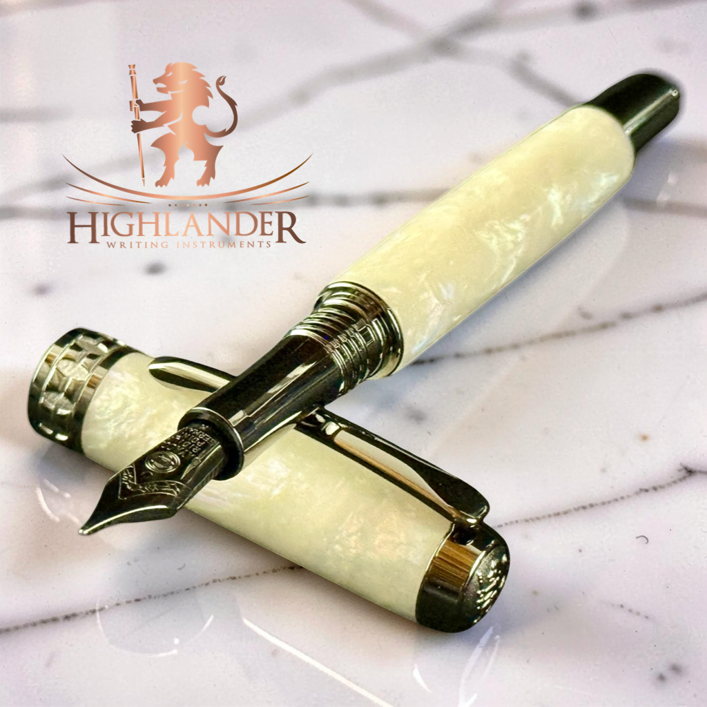 Pearly Opal | Black Titanium Fountain Pen | Handcrafted by Highlander