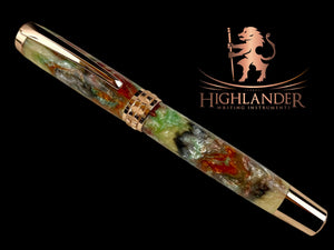 Rose Gold “Italian Quartz” Handmade Resin Rollerball Pen. One of a Kind, Handcrafted by Highlander Pen in CO. Box, Sleeve, & Ink Included. [ML-RB-1130-01]