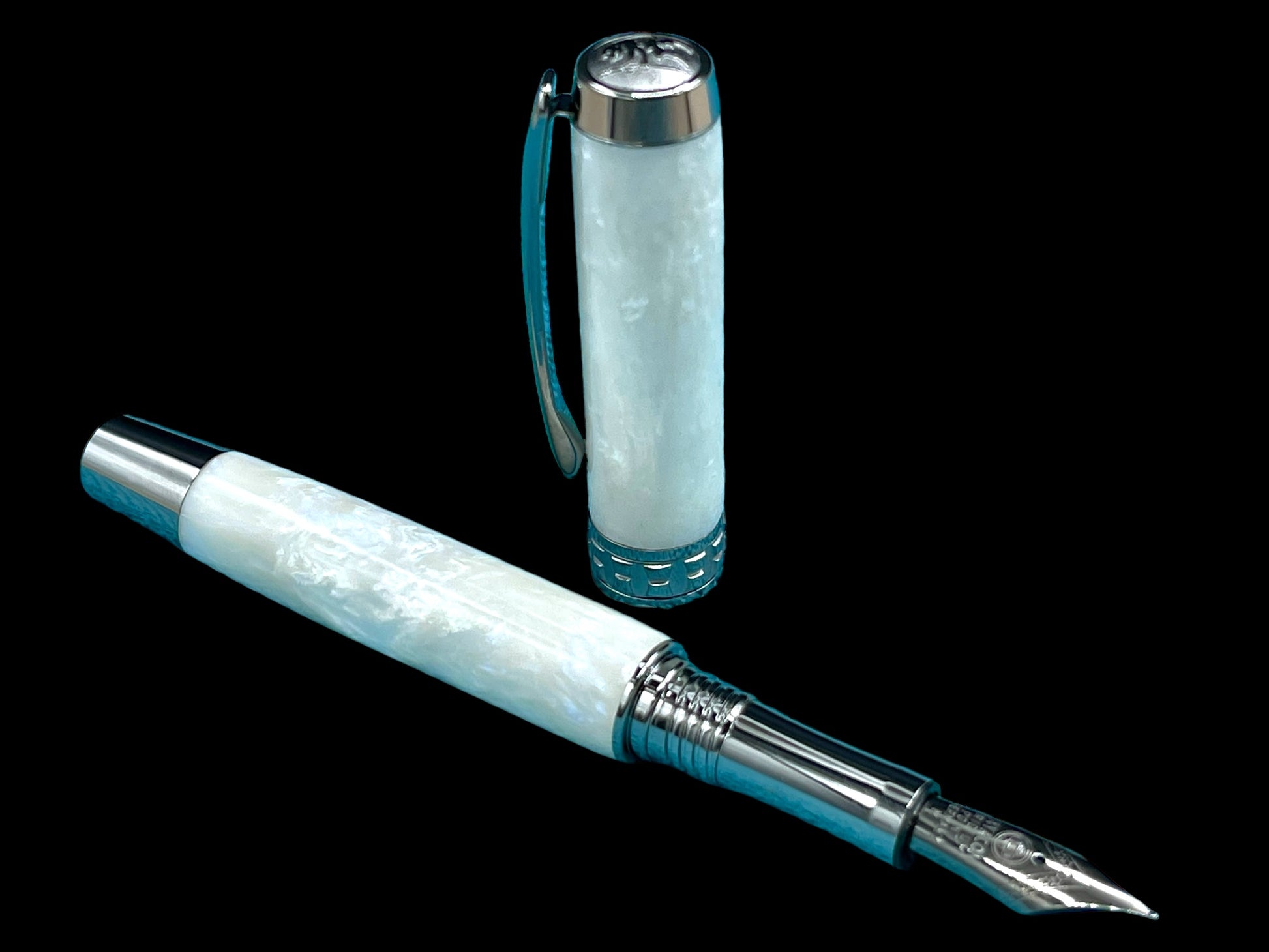 Elegant “Pearly Opal” Black Titanium Acrylic Fountain Pen, Artisan Handcrafted Writing Instrument. Converter, Ink, Sleeve & Box Included. - HighlanderPen