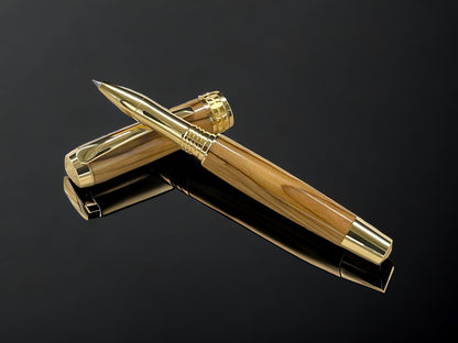 One of a Kind, Gold & Wood, Handmade Custom Bethlehem Olivewood Rollerball Pen. Artisan Rare & Unique, Completely Handcrafted in Co, USA - HighlanderPen