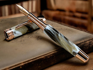 Elegant “Swirling Marble” Rose Gold Fountain Pen, Artisan Handcrafted Writing Instrument. Simple to Use. Handmade in CO USA. One of a Kind - HighlanderPen