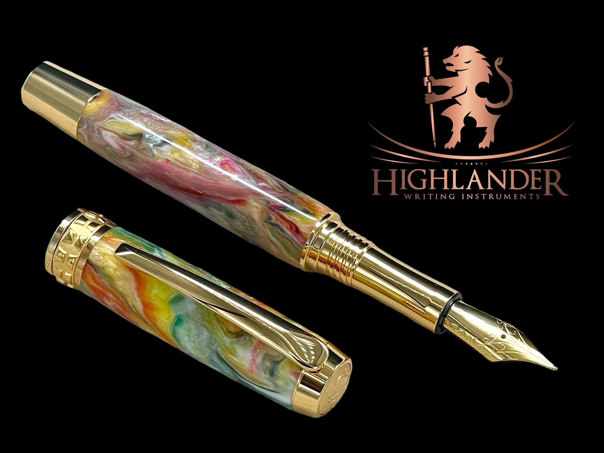 Handcrafted Luxury Gold Fountain Pen, One of a Kind, Handmade in Colorado with Premium Hardware. Ink, Converter, Sleeve, and Box Included. - HighlanderPen