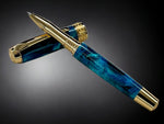 Gold Rollerball Pen, Artisan Handcrafted Writing Instrument. Handmade with Custom Hardware in Colorado. One of a Kind. “Deep Teal” - HighlanderPen