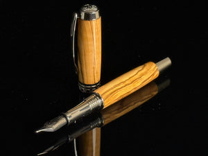 Certified Bethlehem Olivewood | Black Titanium Fountain Pen | Highlander Collection