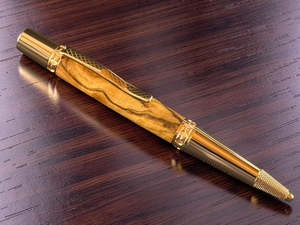 Exotic Bethlehem Olivewood | Handmade Red Gold Highlander Ballpoint Pen