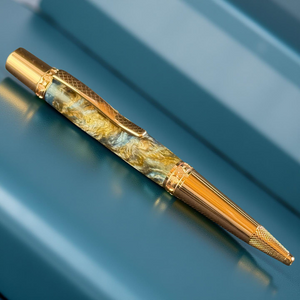 Highlander “Blue Steel" Red Gold Ballpoint Pen - Handmade Luxury Gifts From Colorado
