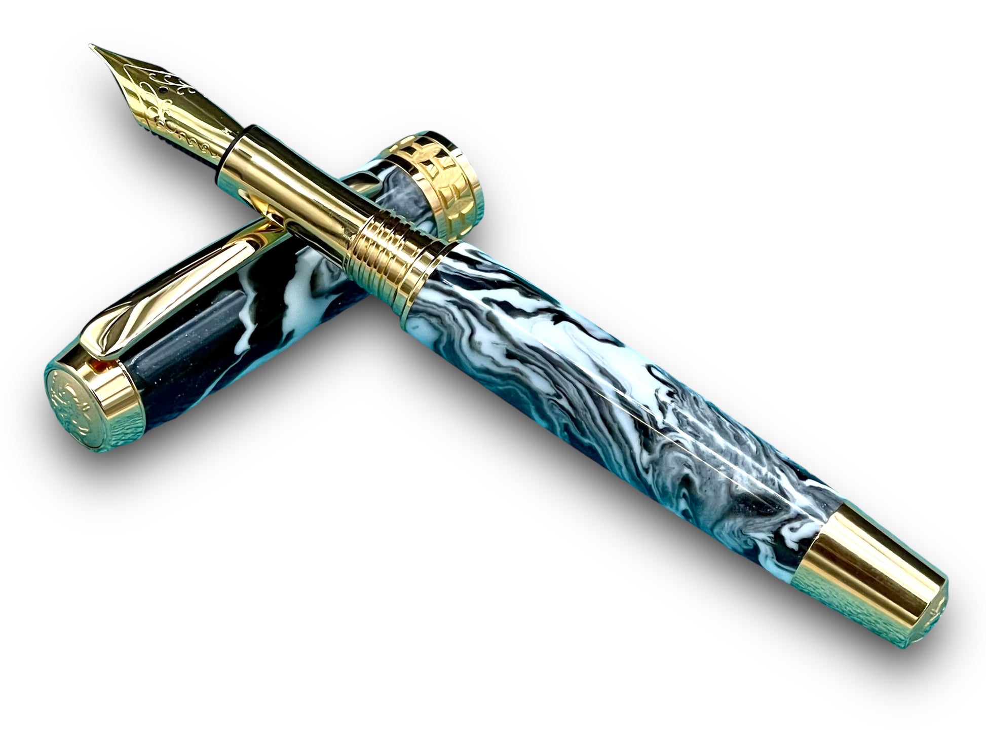 Timeless “Imperial Black” Handcrafted Luxury Gold Fountain Pen, One of a Kind, Handmade in Colorado. Ink, Converter, Sleeve, & Box Included. - HighlanderPen