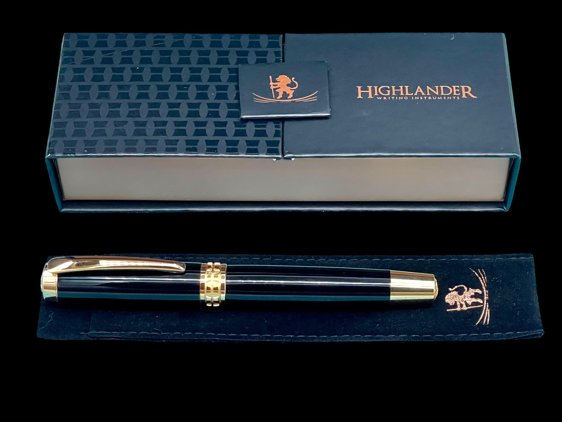 Exotic Gaboon Ebony Wood~Highlander Handmade Gold Rollerball Pen, One of a Kind, Handcrafted in CO. Ink, Velvet Sleeve, and Pen Box Included. (ML-RB-0926-02) - HighlanderPen