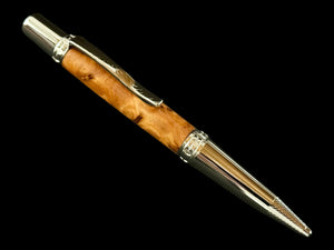 Museum Grade Exotic Thuya Burl Wood | Polished Chrome Ballpoint Pen | Hand Turned In Colorado