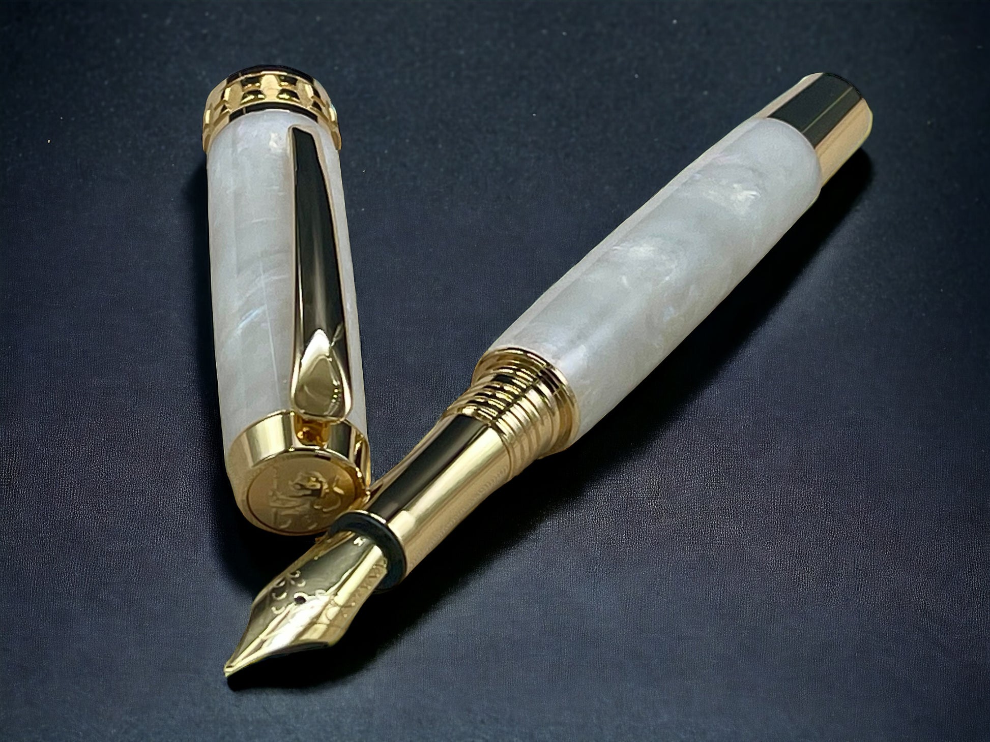 “Pearly Opal” One of a Kind, Handmade Custom Gold Acrylic Fountain Pen. Artisan Rare & Unique, Completely Handcrafted  in Colorado, USA - HighlanderPen