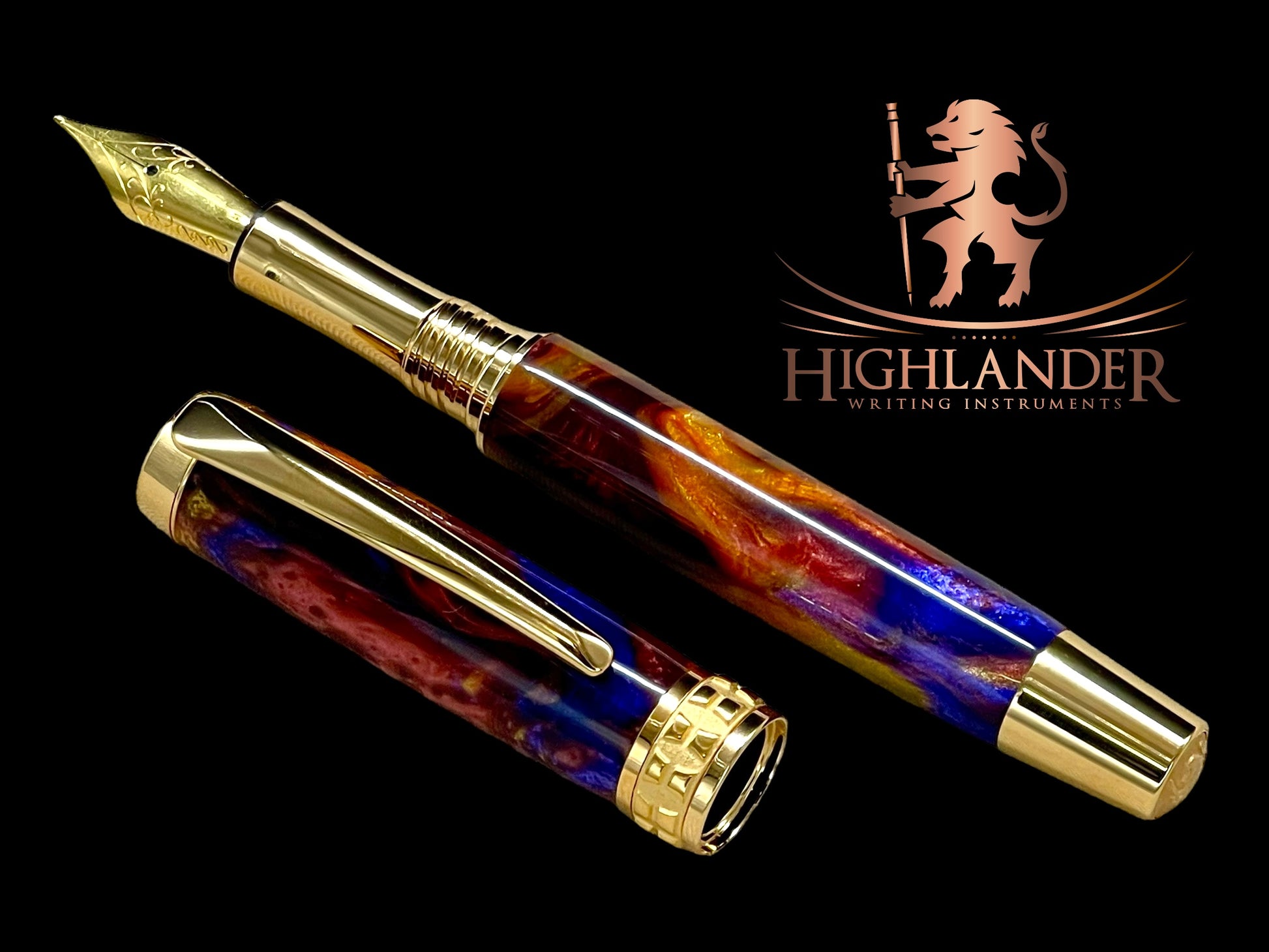 Striking “Maui Sunset” Gold Fountain Pen, Artisan Handcrafted Writing Instrument. Simple to Use. Handmade Custom in Colorado, One of a Kind. - HighlanderPen