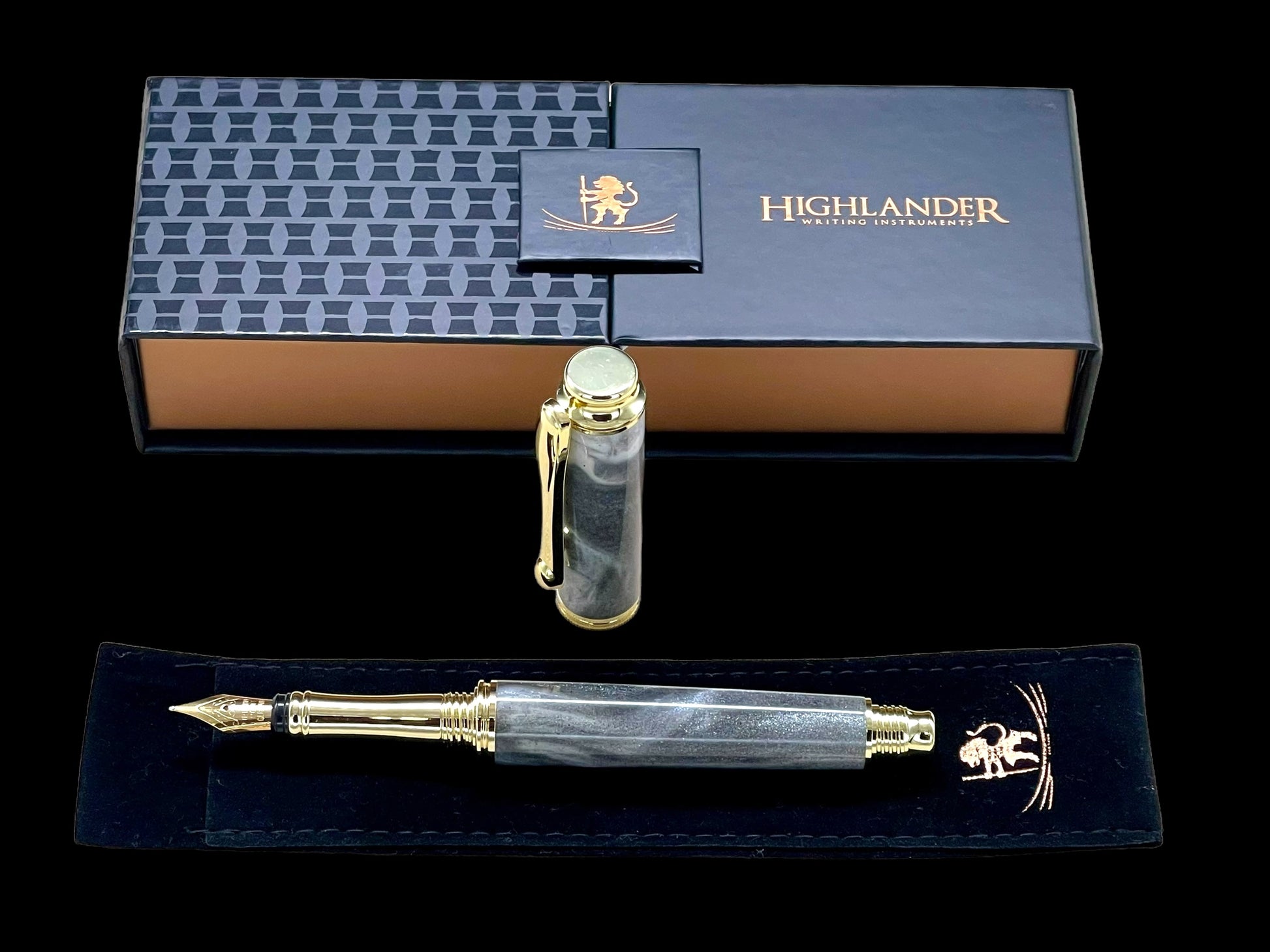 Elegant Swirling Silver Handmade Luxury Gold Fountain Pen By Highlander Writing Instruments. - HighlanderPen