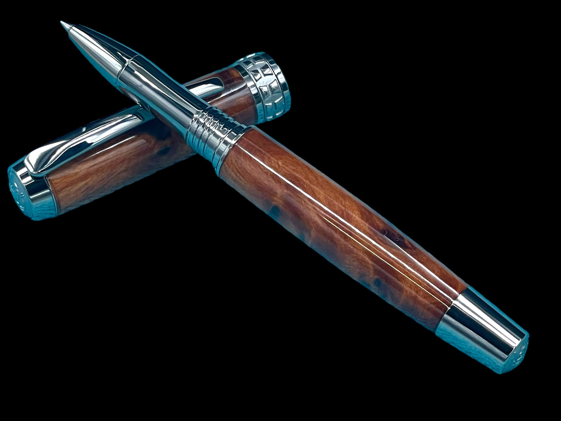 Exotic Thuya Burl Wood Black Titanium Rollerball Pen, Handcrafted in CO. Ink, Sleeve, & Box Included (ML-RB-0927-01) - HighlanderPen